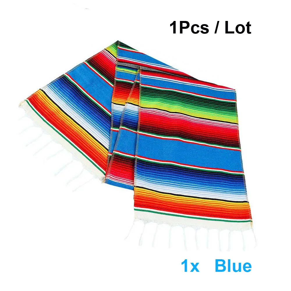 Blue-1Pcs Мексиканский Serape Настольная дорожка хлопковая скатерть Радуга DIY свадебные Fiesta вечерние украшения 213X35 см 1/2/4/5 шт 2 Цвета - Цвет: Blue-1Pcs