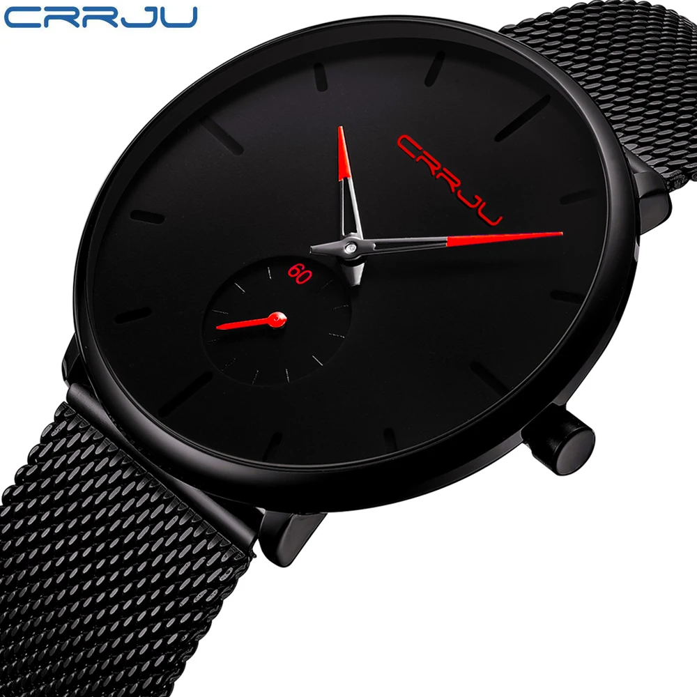 

Top Luxury Brand CRRJU Fashion Men's Quartz Watches Men Casual Slim Mesh Steel Waterproof Sport Watch Relogio Masculino
