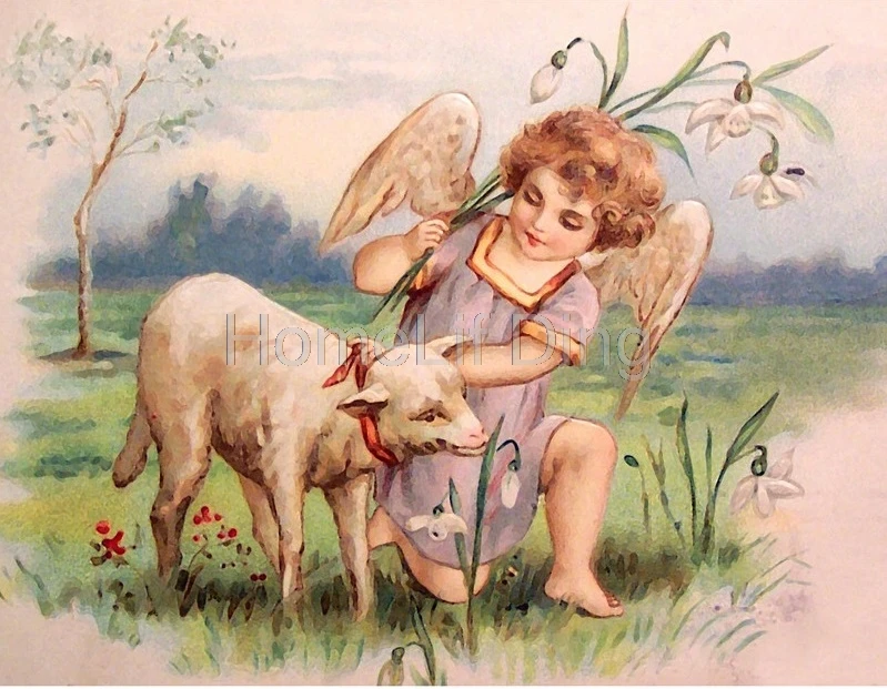 5D DIY Diamond Painting Lovely Angel Sheep Embroidery 100% Full Round Cross Stitch Rhinestone Mosaic Decor Home | Дом и сад