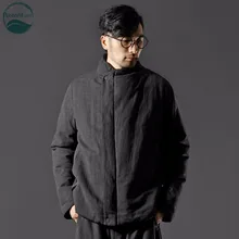 LinenAll мужской китайский стиль зимний Повседневный толстый рами черный короткий пуховик мужской свободный QF