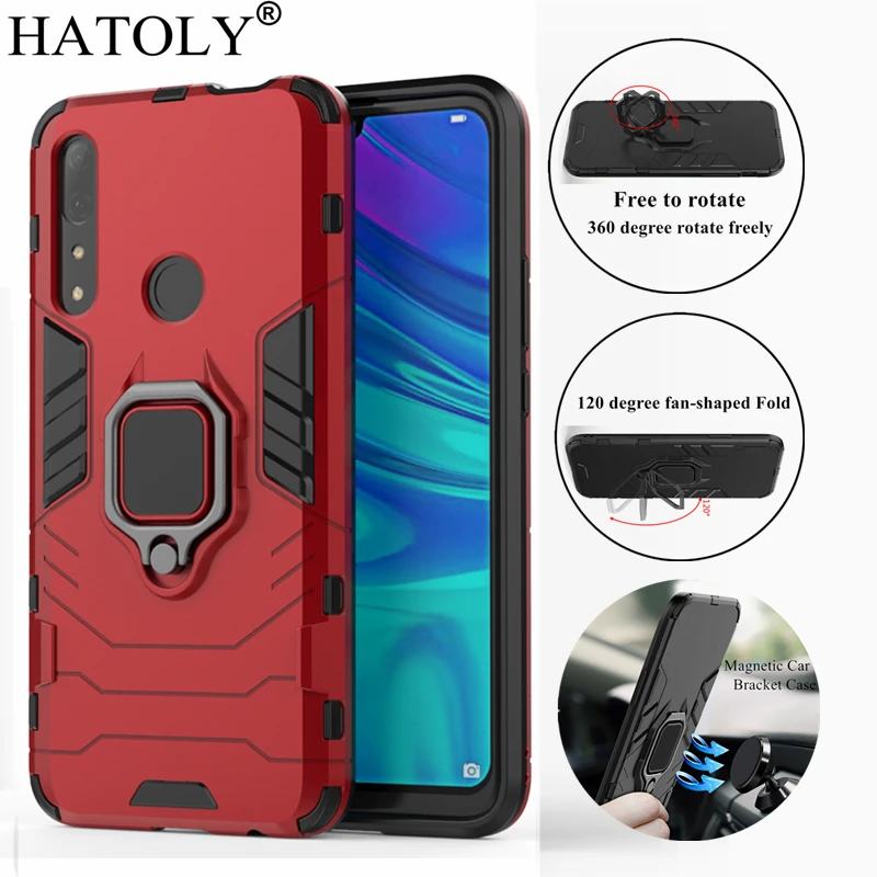 

HATOLY For Huawei P Smart Z Case Cover Magnetic Suction Ring Bracket Cases Silicone Hard Armor Cover for Huawei P Smart Z 6.59"