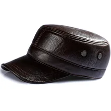 Осенне-зимняя кожаная кепка с козырьком мужская из натуральной кожи с плоским верхом для пожилых людей среднего возраста мужская тонкая теплая Кепка для отдыха на открытом воздухе s H6954