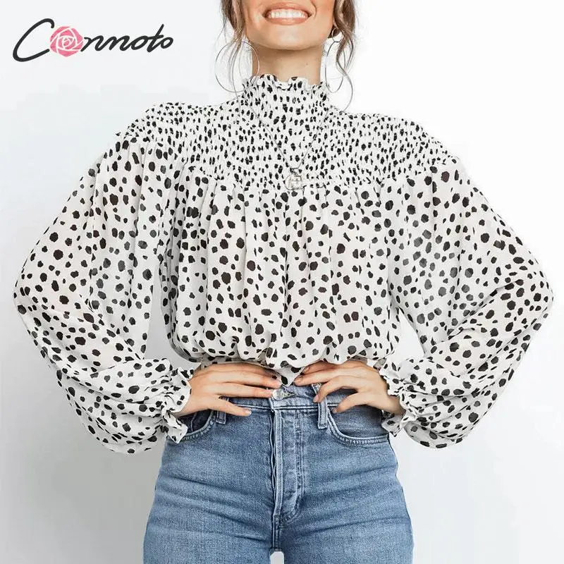 

Conmoto Elegant Turtleneck Blouse Tops Women 2019 Vintage Lantern Sleeve Blouse Shirts Leopard Print Winter Blusas Femininas