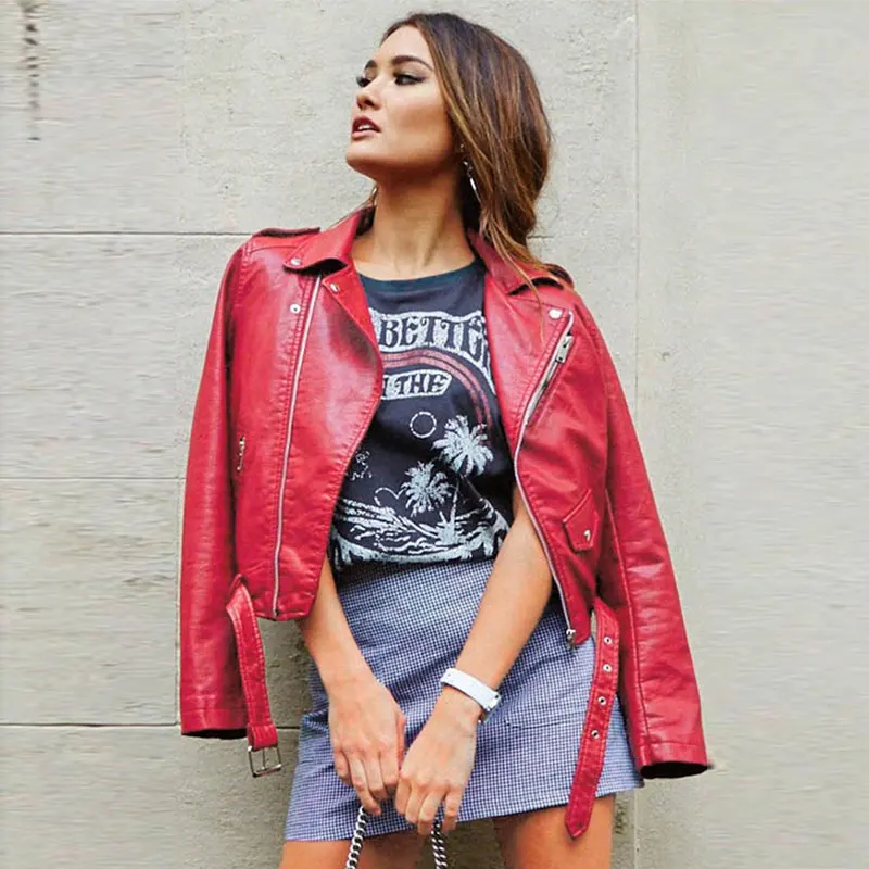 

7 Colors Ladies Leather Jacket Winter Plus Size Leather Coat Women Punk Jacket Pink Red Leather Jacket Leather Biker Jacket