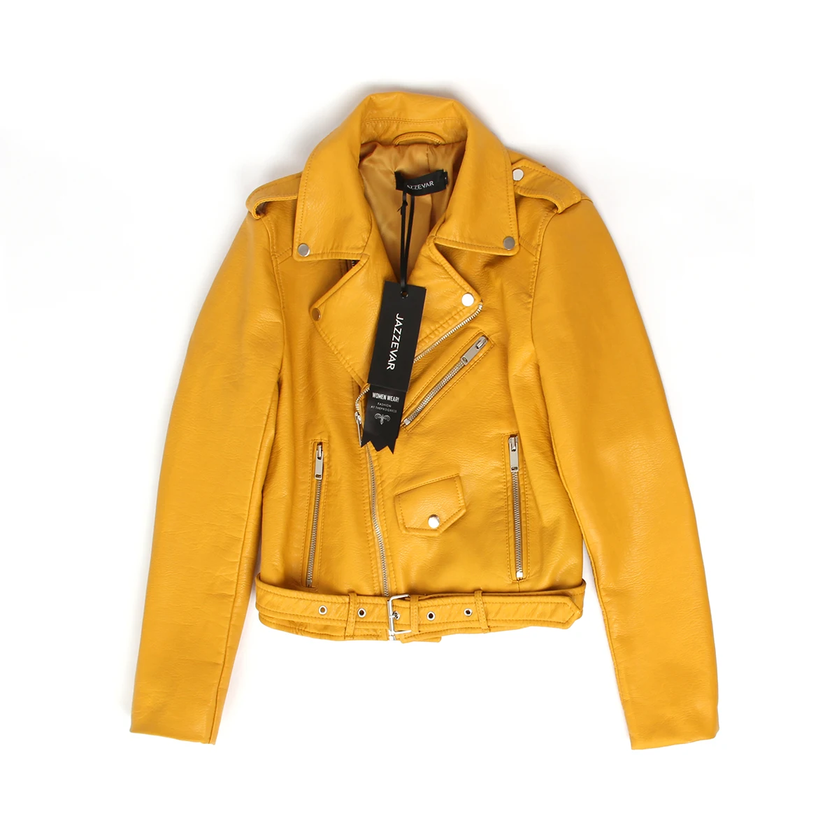 JAZZEVAR жакет женский модная уличная женская короткая моющаяся PU кожаная куртка на молнии яркие цвета женские куртки хорошего качества 860202 - Цвет: Цвет: желтый