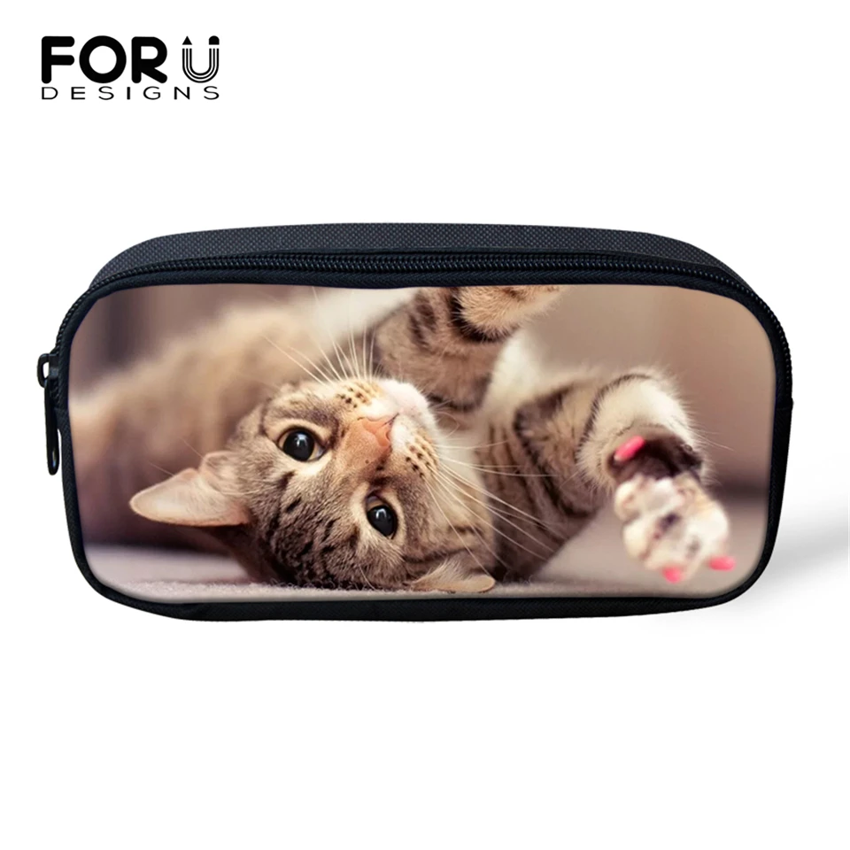 

FORUDESIGNS Lady Make Up Travel Bags Kawaii Cats Prints Cosmetic Bags Little Animal Pattern Girls Pen Bags Children Pencil Bags