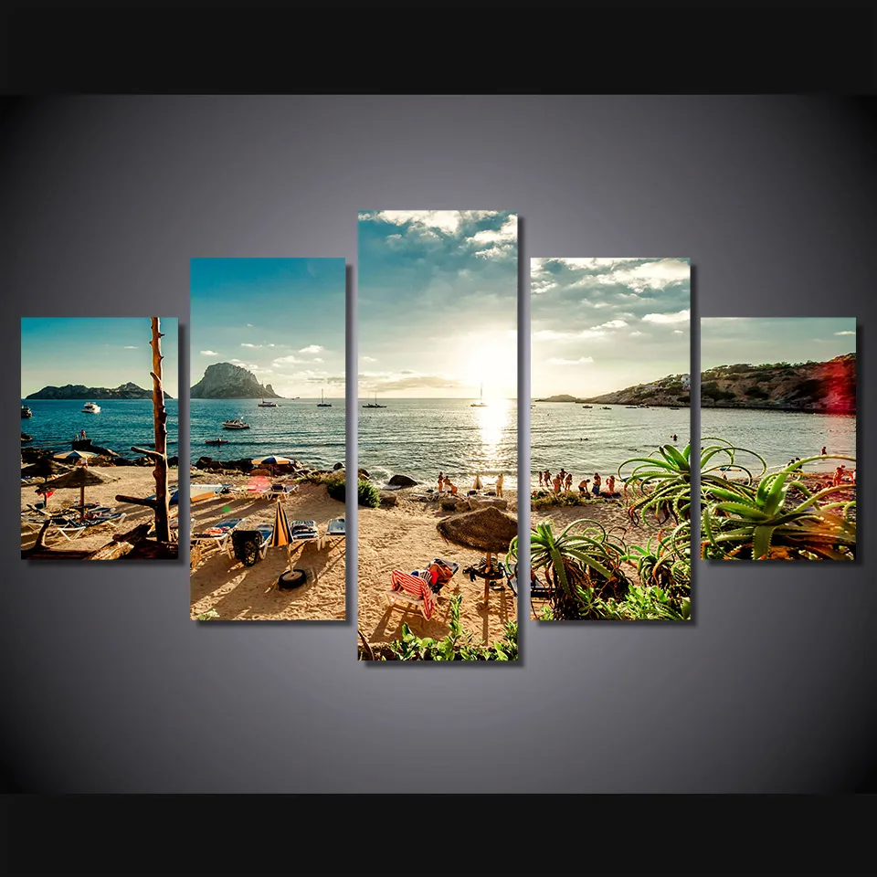 5 Pcs/Set Framed HD Printed Spain Sea Shore Beach Picture Wall