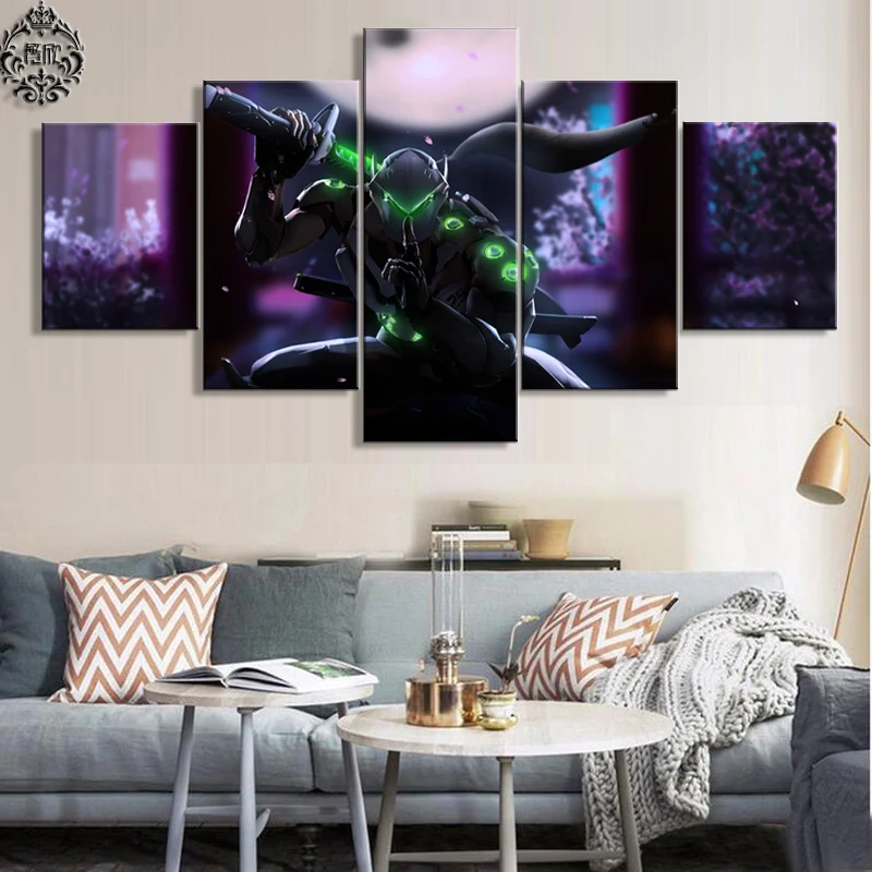 Canvas Painting Game Poster 5 Pieces Overwatch Genji Wall ...