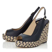 Ladies Shoes Wedges 2016 Peep Toe Hemp Rope woman Wedge Platform Sandals Navy Leatherette Comfort Slingbacks Party Shoes