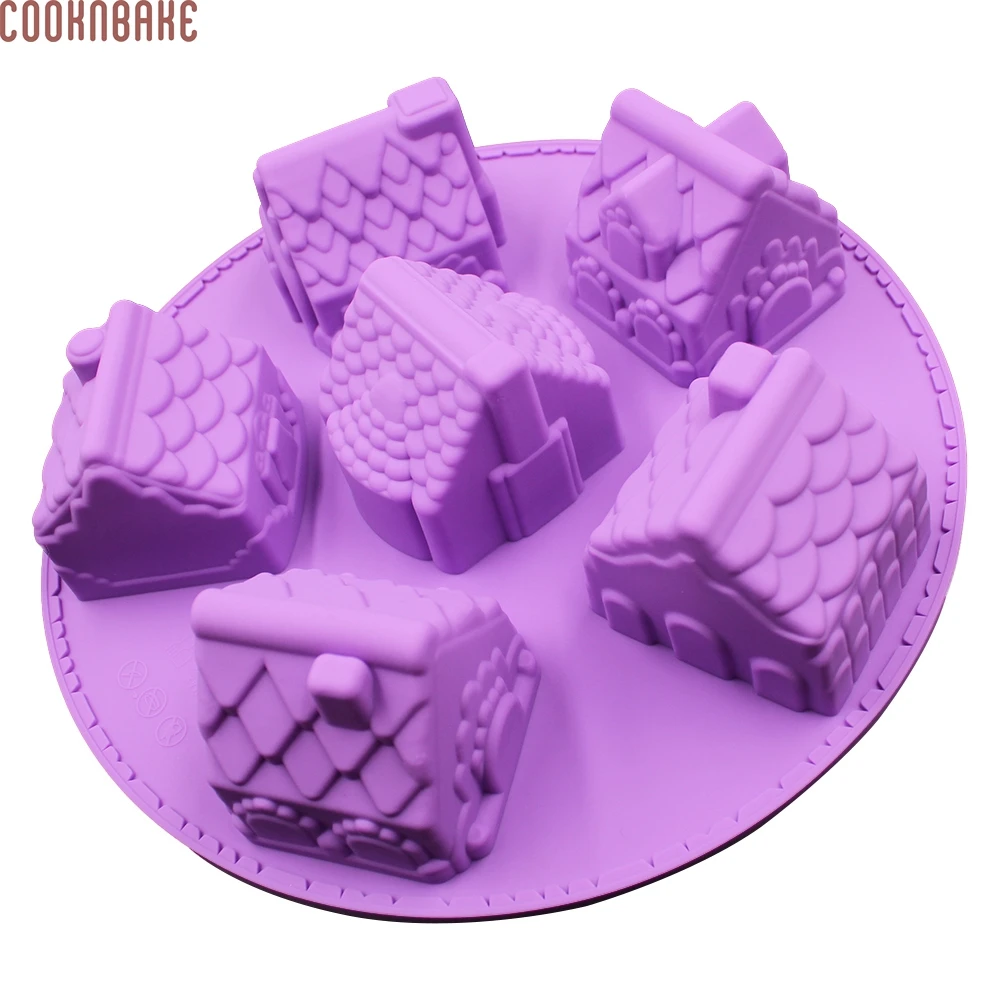 COOKNBAKE DIY Silicone Cake Mold 6 Holes Small House Bread Pudding Dessert Mold DIY Baking Mold
