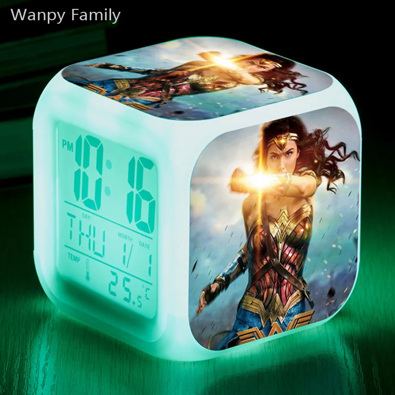 

[Wanpy Family] Wonder woman alarm clock For Children's room bedroom bedside desktop color changing digital alarm clock