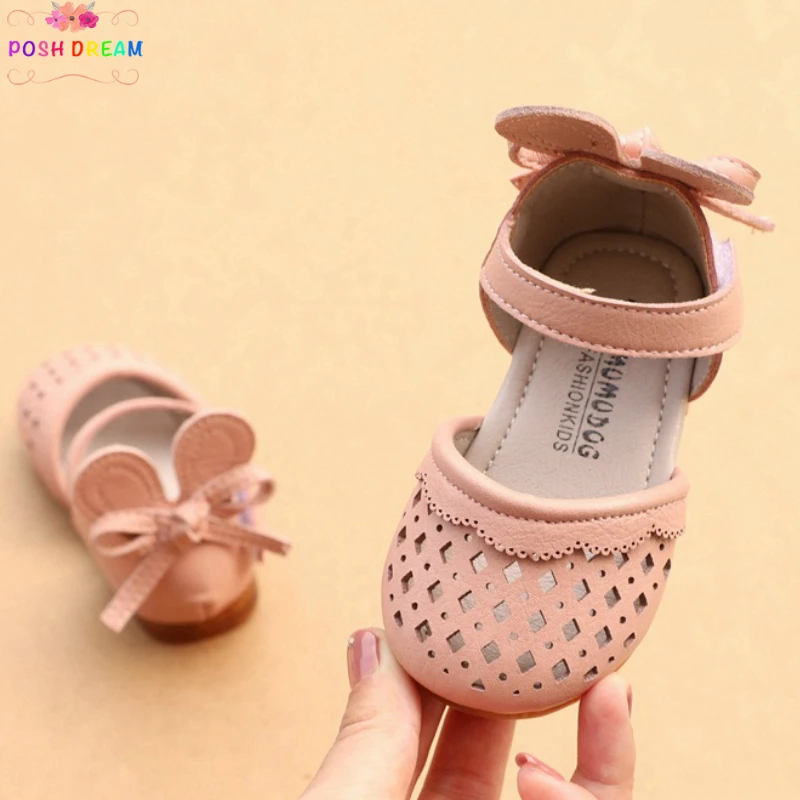

POSH DREAM Blush Pink Toddler Girls First Walking Shoes Spring and Summer Girls Hollowed Out Single Shoe Baby Leather Shoes