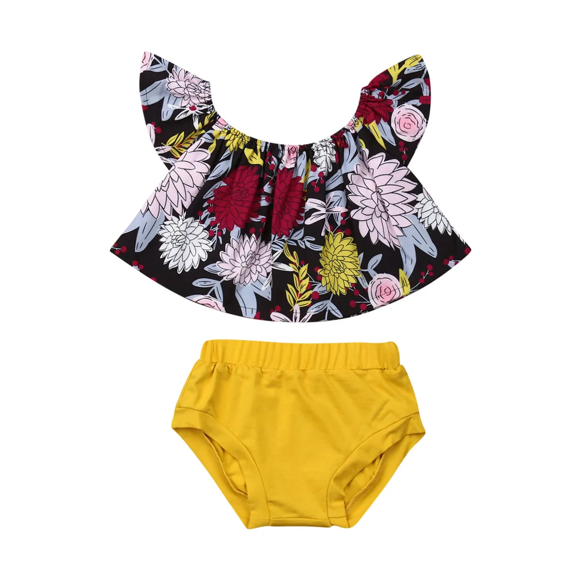 

FOCUSNORM Newborn Baby Girl Clothes Summer 2pcs Off Shoulder Short Sleeve Tops+Tutu Shorts Pants Adorable Outfits Set 1-3Years