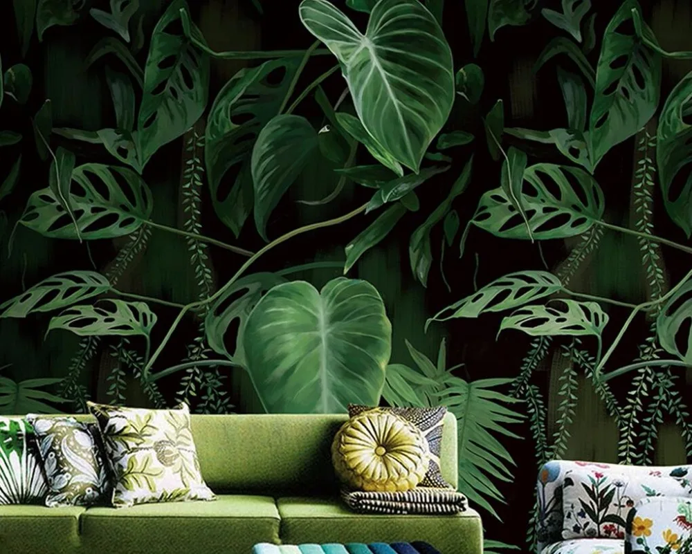 Custom wallpaper vintage rainforest palm plantain leaves living room tv backdrop Wall Home Decor Fresco 3d wallpaper