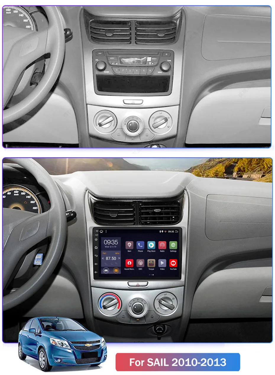 Top 9 inch 2.5D IPS HD multi-touch screen Android8.1 2G RAM 32G ROM NAVI for Chevrolet SAil 2010-2013 with Bluetooth USB WIFI SWC 1