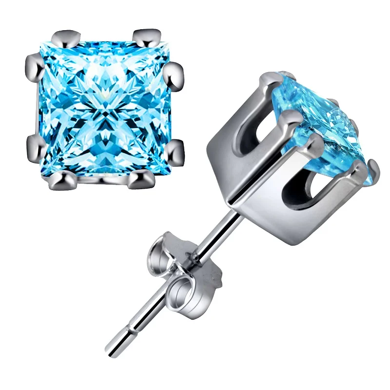 Genuine Big Gem Stud Earrings for Women Solid 925 Sterling Silver 1.6ct