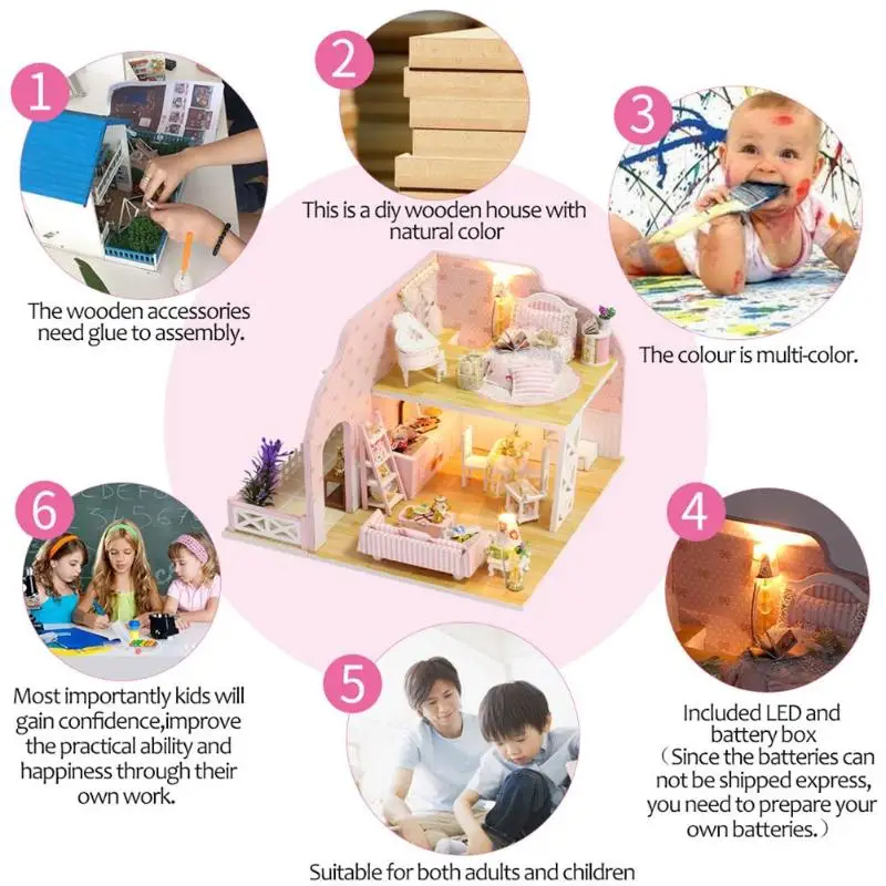 Miniature DIY Dollhouse Kit Assembly Building Model Toy Doll House Wooden Model Handmade Wooden Miniature Doll House Furniture