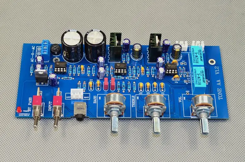 Free ship AV2 fever headphone preamp HiFi tone ribbon 2 way input and through function finished product board