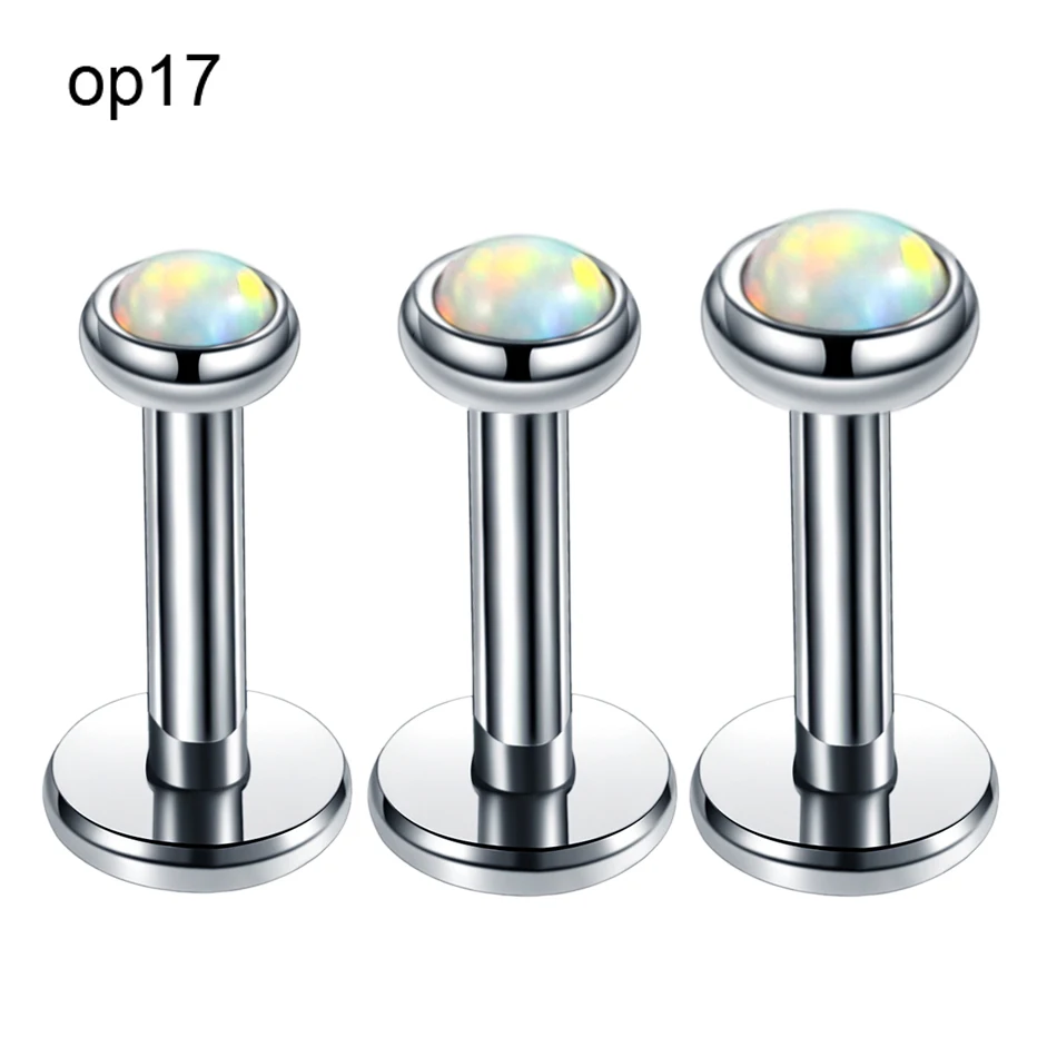 Steel Internally Thread Opal Stone Ear Helix Tragus Barbell Piercing Opal Labret Stud Lip Rings Sexy Girls Jewelry 16g 3pcs/lot