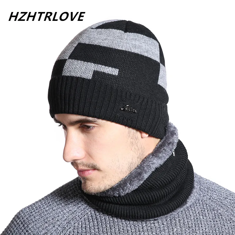 

High Quality Striped Add Wool Winter Beanie Hat Scarf Beanies Soft Warm Cap Mask Gorros Winter Hats For Men Women Knitted Hat
