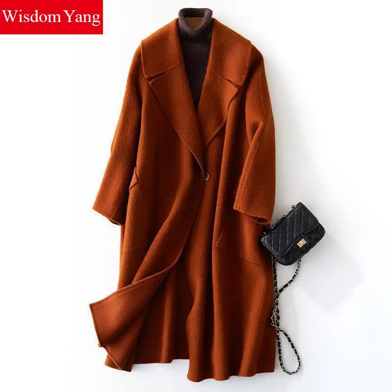 Élégant Manteau Survêtement Moutons Chameau Coat Lady khaki brown Femme Coat camel Coat Coat Femmes D'hiver Xlong 2018 Laine Casual Manteaux Kaki Lâche Beige De SrqwzS