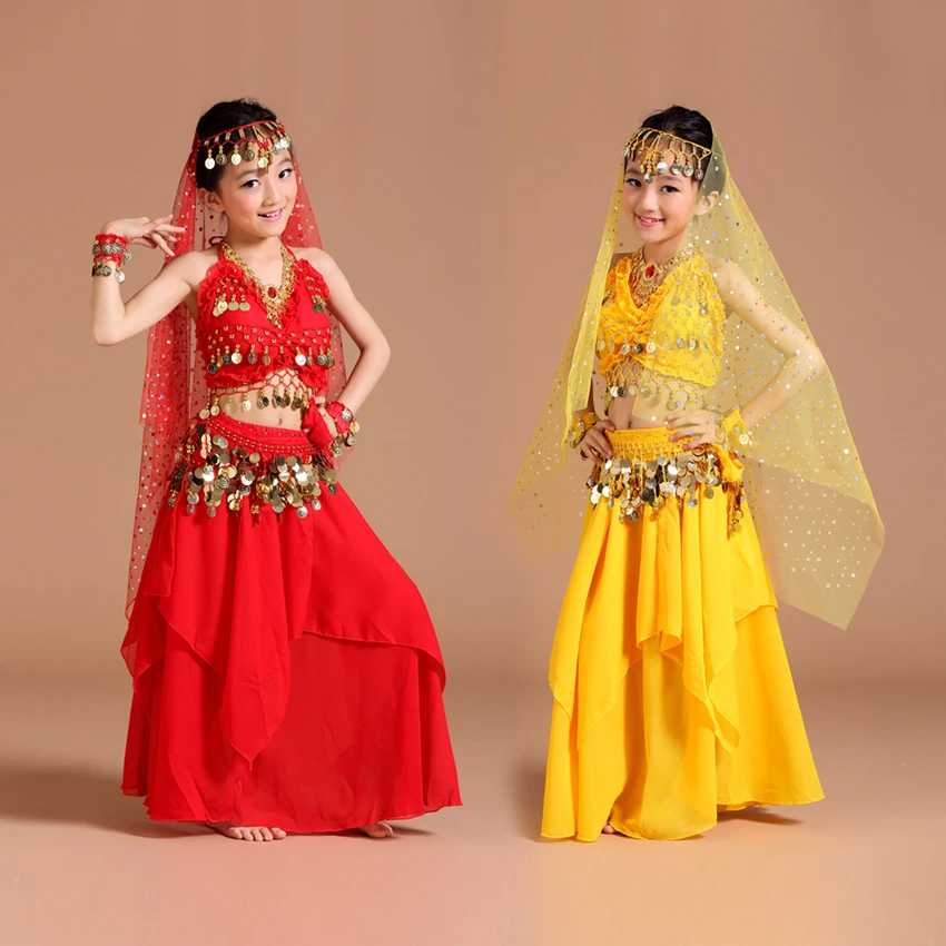 Детский костюм для танца живота, детское платье для индийского танца, Детские Танцевальные Костюмы Болливуда для женщин, танцевальная одежда для выступлений