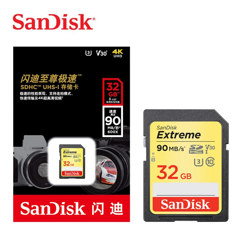 Двойной Флеш-накопитель SanDisk Memory Card Extreme SDXC SD Card 64 Гб 128 C10 U3 V30 150 МБ/с. читать Скорость UHS-I карты флэш-памяти 32 Гб 90 МБ/с. для Камера