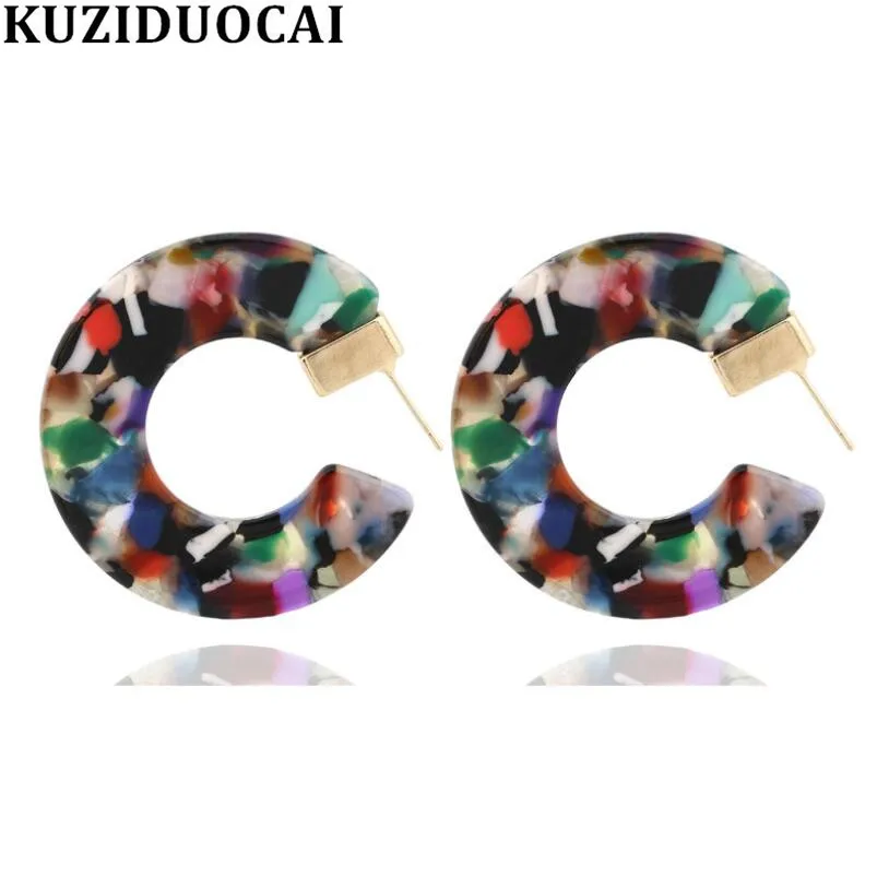 

Kuziduocai New Fashion Jewelry Bohe Punk Acetate fiber Geometric C Shape Circle Statement Drop Earrings For Women Brincos E-2003
