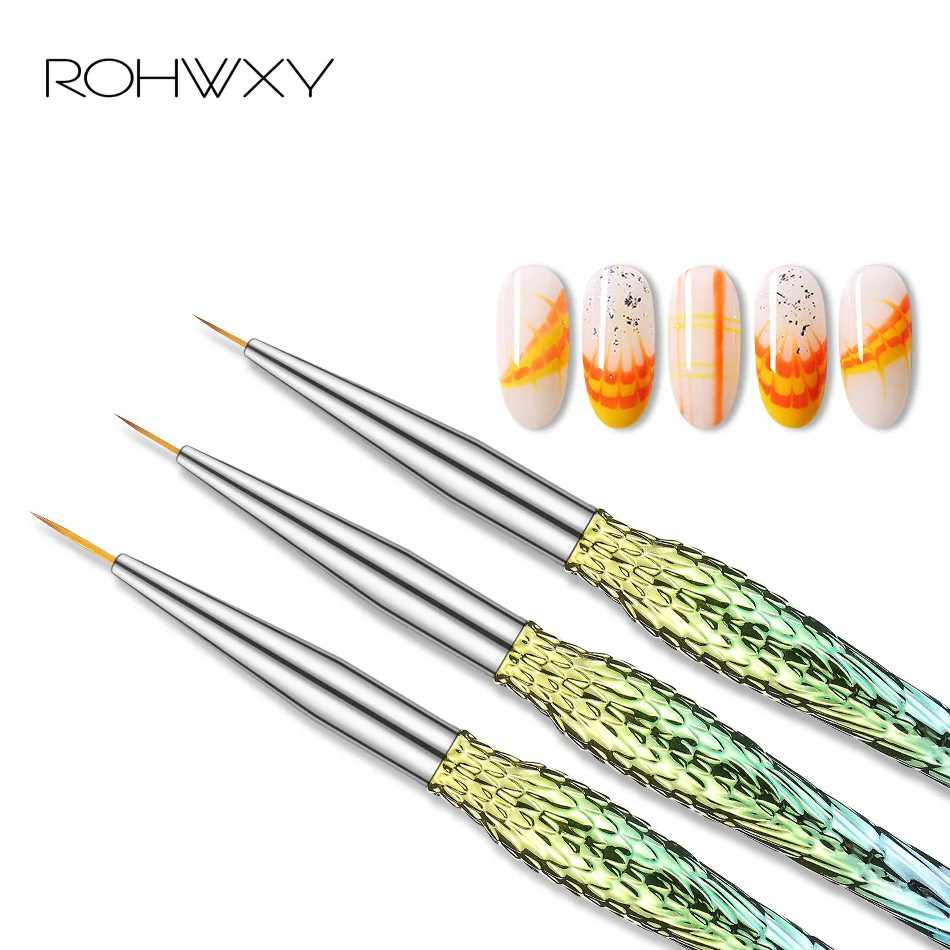 

ROHWXY 3Pcs Liner Nail art Brush Set For Manicure Design Painting Drawing Pencil Point Brush Gel Nail Brushes Nail Art Tool