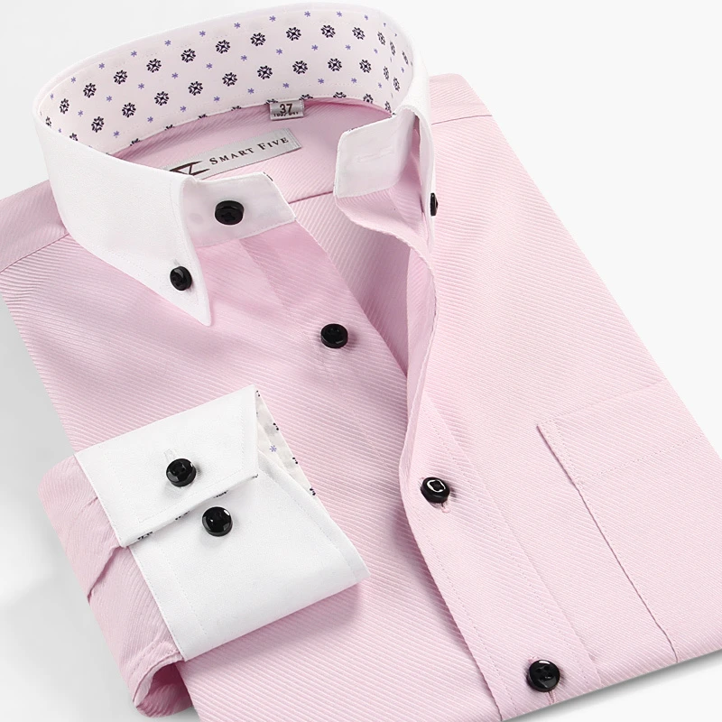 pink dress shirt with white collar and cuffs
