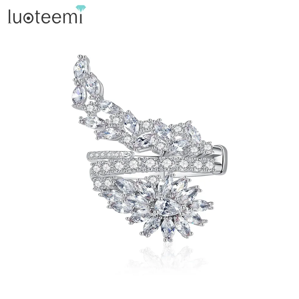 LUOTEEMI Новые Творческие цветок Открытое кольцо для Для женщин вечерние знакомства с Роскошные CZ Кольцо с изменяющимся размером Модные