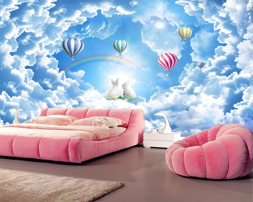 Beibehang Papier Peint Personnalise Fresque Nuage Paradis Romance Lapin Ciel Bleu Blanc Nuage Reve Arriere Plan De La Television 3d Aliexpress