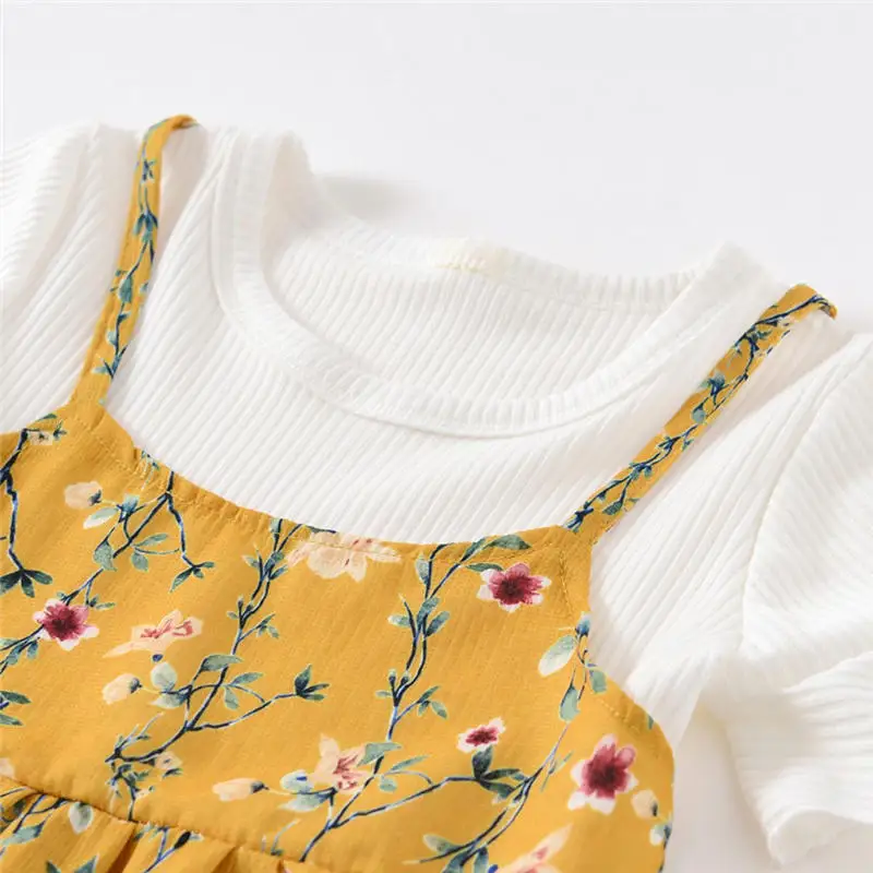 New dress cotton Toddler Baby Kids Girls Fly Sleeve Ruched Floral Flowers Print Dresses Clothes dress girl summer 2019 B26$ (6)