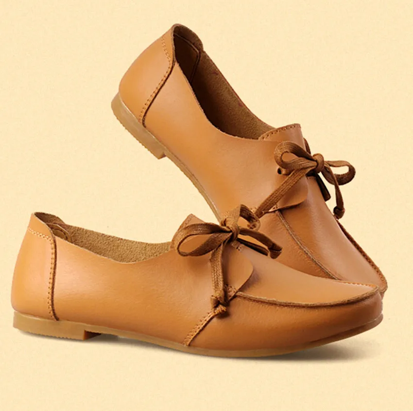 New 2017 cowhide women flats preppy style genuine leather flat shoes