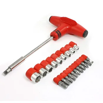 

Hot sale 22 1 hexagon with T-handle socket screwdriver bits Set silver tone Red