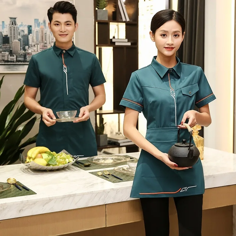  Summer Hotel Restaurant Waiter Uniform Short Sleeve Breathable Overalls Coffee Shop Cook Clothing B - 33026377610