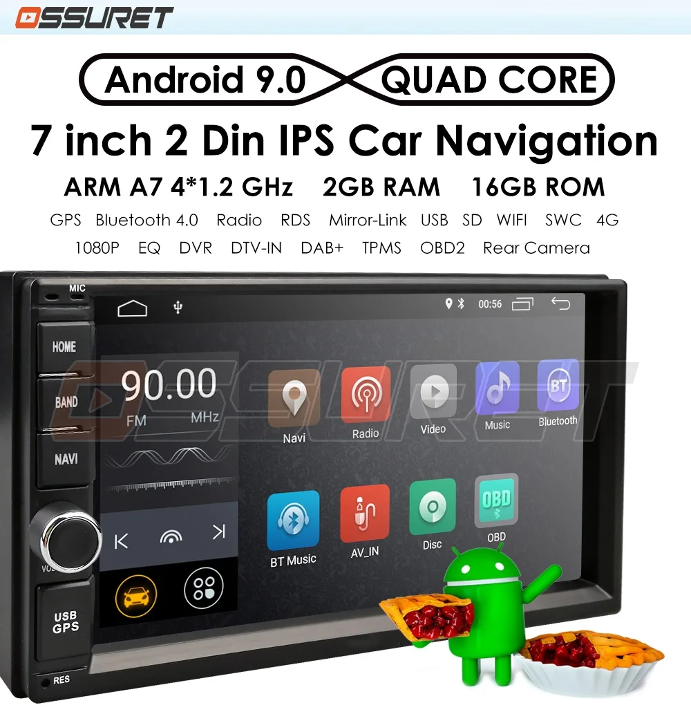 Excellent Hizpo Quad Core 7" 2Din Android 9.0 Car NO-DVD Radio Multimedia Player 1024*600 Universal GPS Navigation auto radio Stereo Audio 1