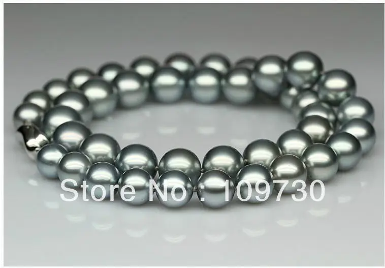

Jewelry 001166 HUGE 18"10-11MM PERFECT ROUND AAA+ TAHITIAN GENUINE SILVERY GRAY PEARL NECKLACE