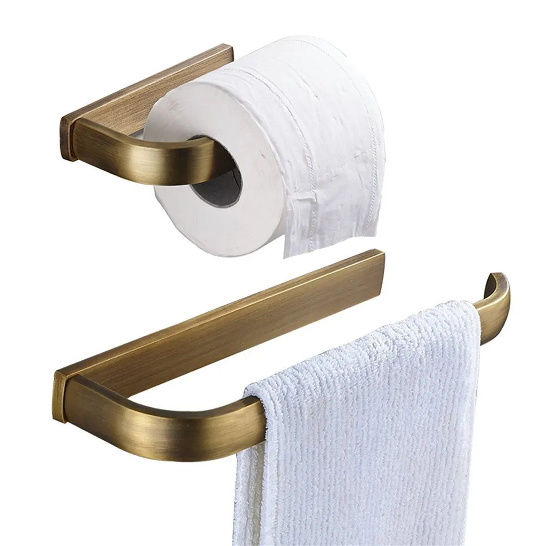 Solid Antique Brass Finish Material Toilet Roll Paper Holders Towel Ring Hangers 2-Piece Bath Collection Set Wall Mount | Обустройство