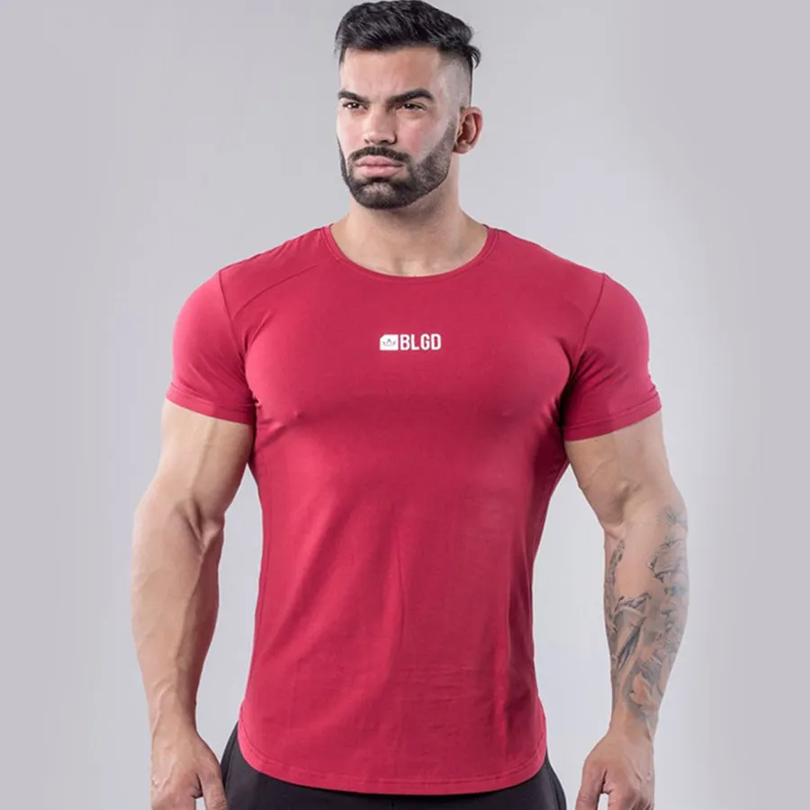 Men Running Skinny T shirt Short sleeve Cotton t shirt Male Gym Fitness