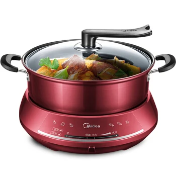 

30LK1800 Red Wine Multi-purpose Spit Cooker 4.5L Home Black Grain Non-stick Hot Pot with Stand Visible Lid Electric Cooker 1300W