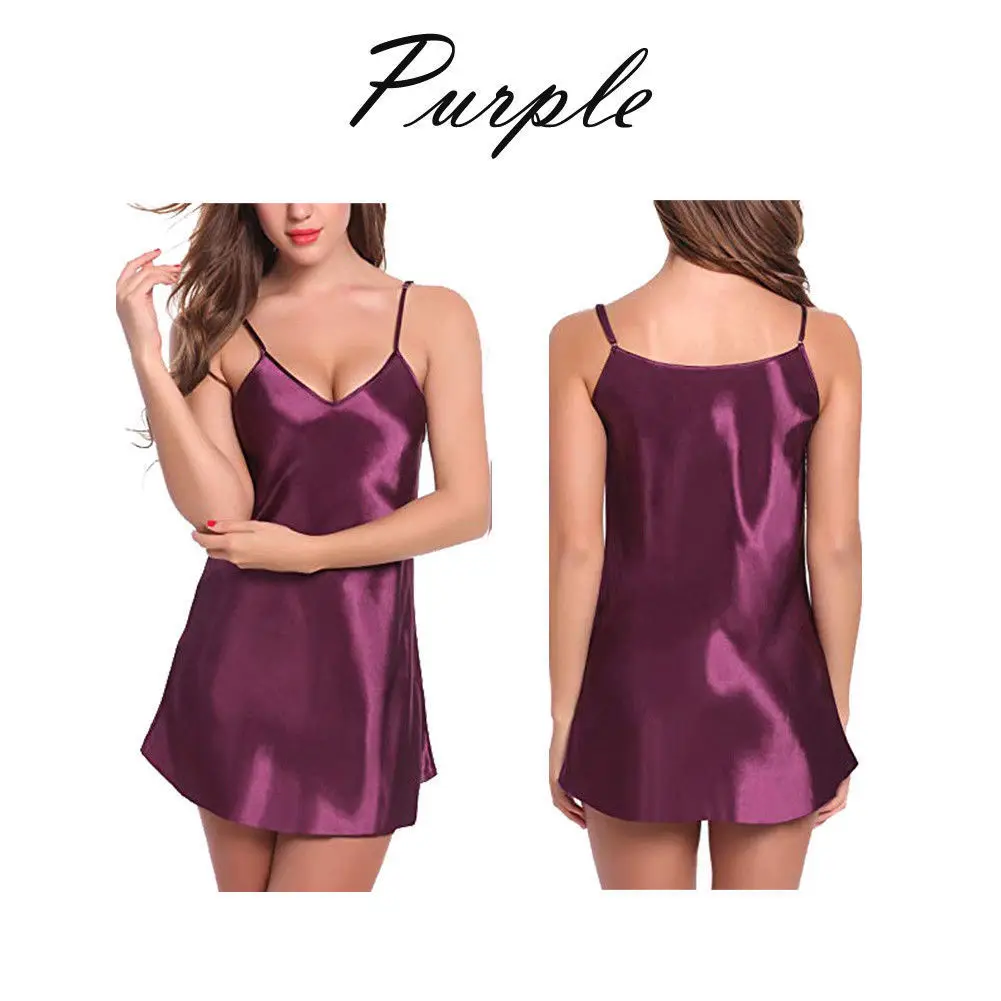 Женское сексуальное женское белье без рукавов шелковое ночное белье халат Babydoll пижамы мини-платье однотонное ночное белье Большие размеры - Цвет: Фиолетовый
