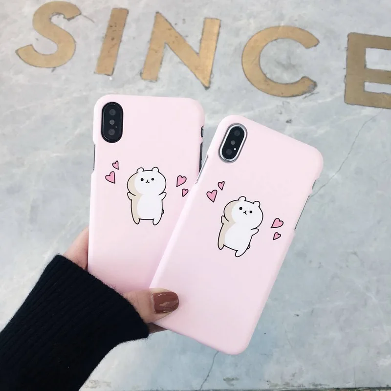 

YISHANGOU Cute Lovely Cartoon Bear Phone Case For iPhone X 10 8 Plus Pink Hard PC Plastic Back Cover For iPhone X 8 6 6S 7 Plus