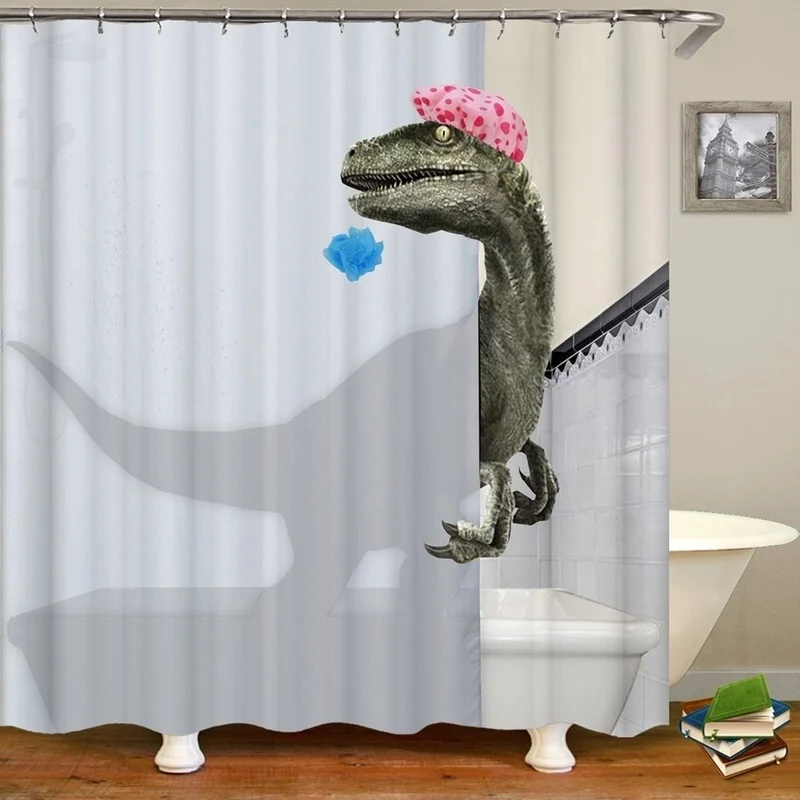 Прекрасный ванный комплект с принтом "динозавр"; душ Шторы Водонепроницаемый Ванная комната шторка для душевой, ванной аксессуары декора ванной Шторы 180x180 см