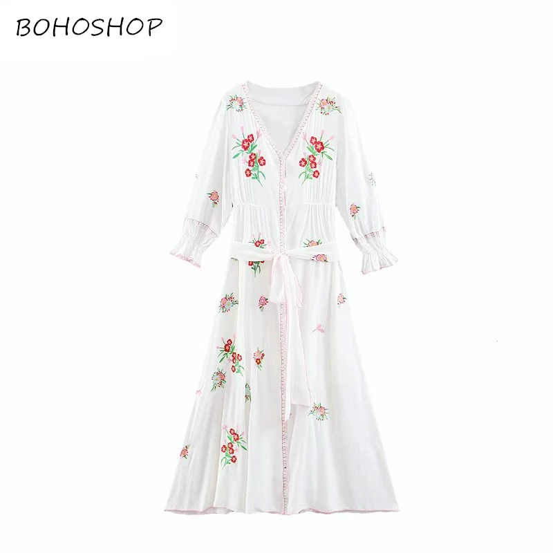 

Vintage Chic women Floral embroidery rayon cotton beach Bohemian maxi dress Ladies tassel Summer Boho dress vestidos