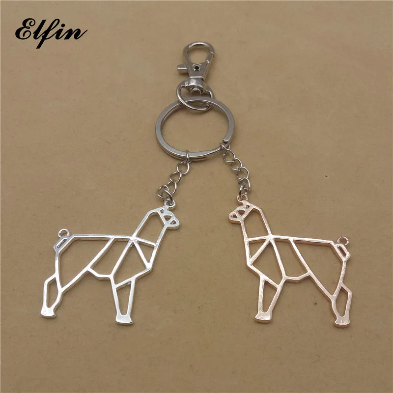 

Elfin Unique Trendy Origami Alpaca Keychains Gold Color Silver Color Geometric Jewellery Fashion Alpaca Key Rings For Women Men