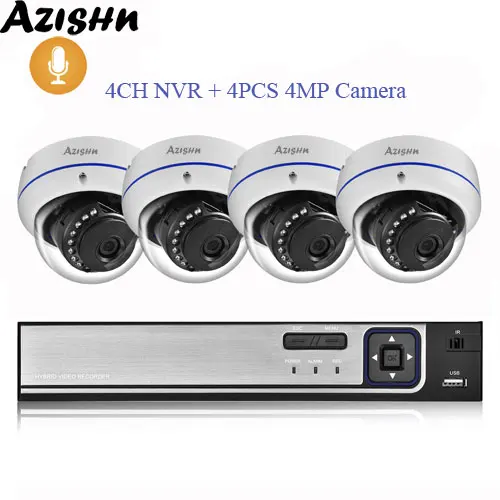 AZISHN 4CH 5MP POE NVR система безопасности 5MP 4MP 2MP H.265 аудио запись IP камера ИК ночного видения Onvif CCTV комплект видеонаблюдения - Цвет: 4CH NVR and 4PCS 4MP