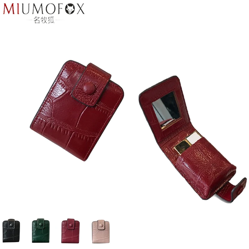 

New Lipstick Bag Genuine Leather Cosmetics Storage Case Crocodile Pattern Small Portable Carry-on Makeup Mini Pouch with Mirror