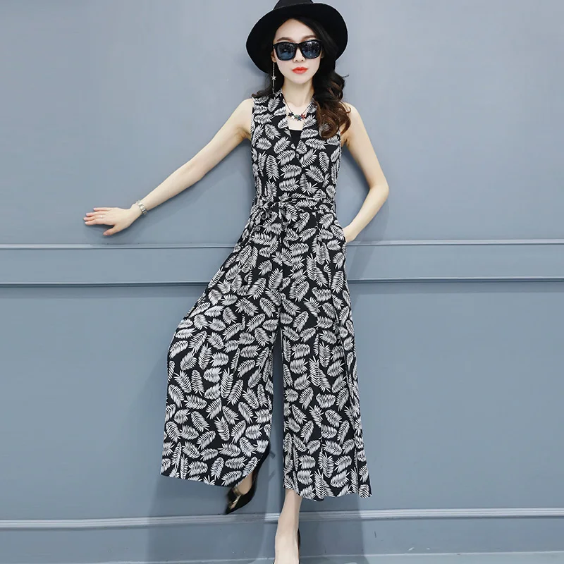 Mferlier Summer Elegant Sleeveless Jumpsuit Women Solid V