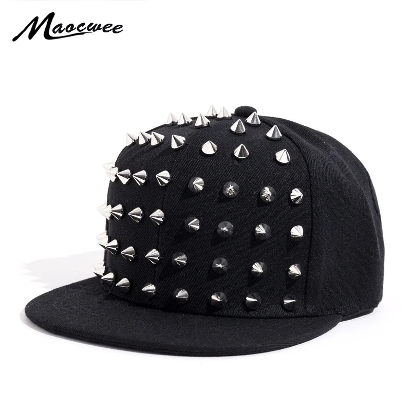 

Women Man Rivet Baseball Caps Black Rock Motorcycle Rivet Fashion Lover Punk Black Snapback Caps Women Spike Studded Rivets Cap